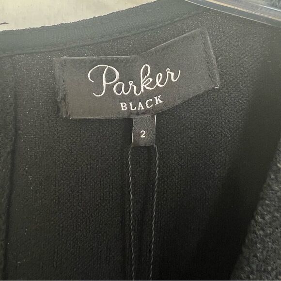 Parker Black Long Sleeve V-Neck Crossover Shimmer Black Cocktail Dress - Picture 7 of 8